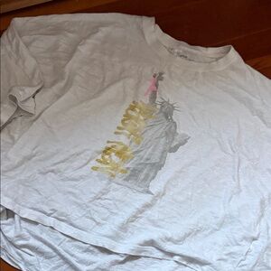 Aerie White Crop Top with Statue of Liberty Design